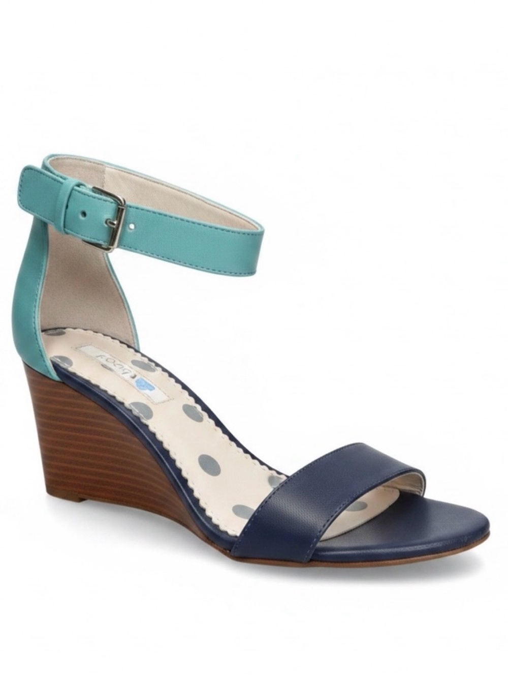 NWOT Boden Navy and Aqua Leather Ankle-Strap Wedge Sandals
